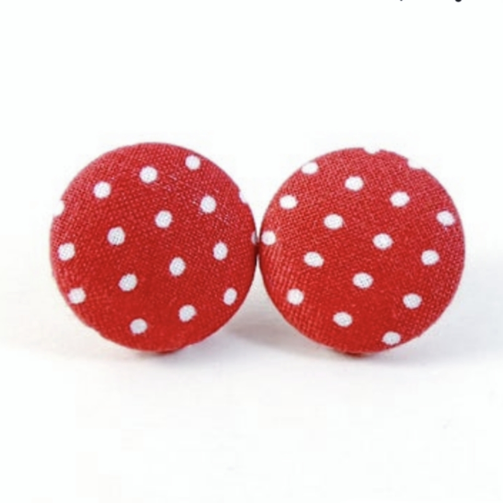 Handmade Fabric Button Earrings Polka Dots Classic Earrings Jewelry